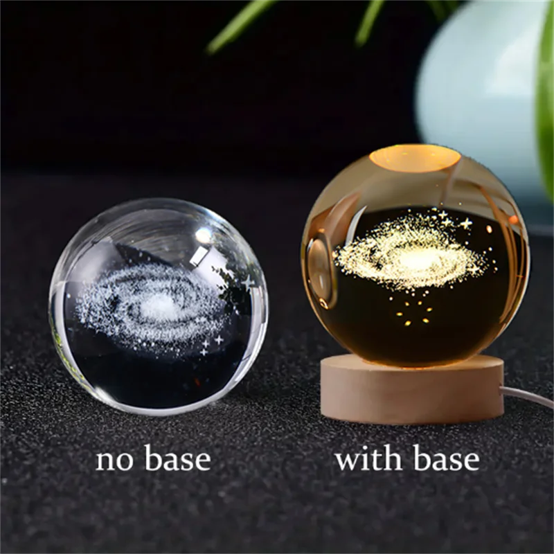 Lampada Notturna Sfera di Cristallo Incisa al Laser Regalo di Compleanno Decorazione da Scrivania con Base USB in Legno