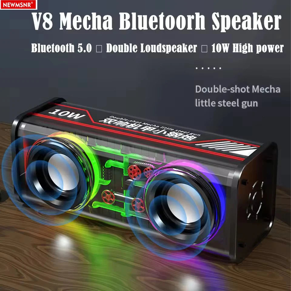 Altoparlante Bluetooth TWS V8 Mecha Trasparente Con Luce RGB Suono Potente Bass Subwoofer Per Feste In Casa