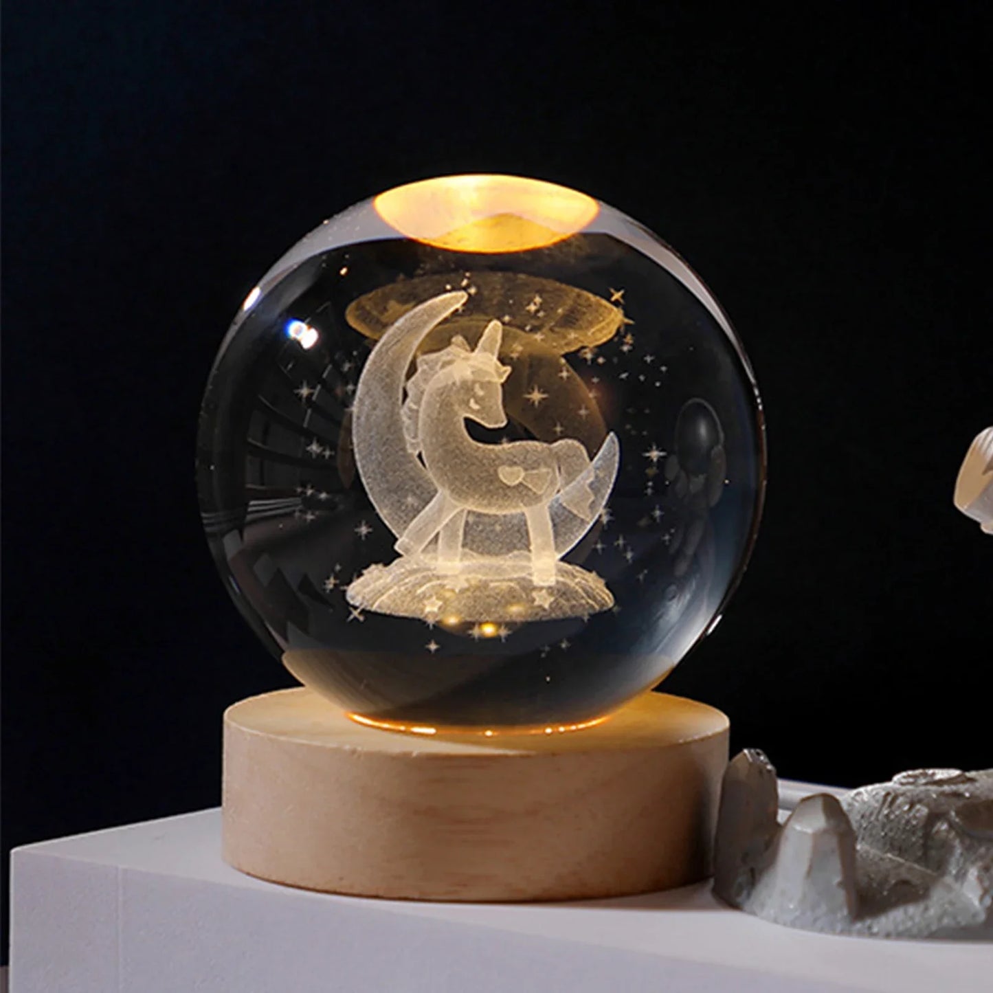 Luci Notturne Con Sfera Di Cristallo Lunare 3D Galassia Astronauta Illuminazione Laser Intaglio Regalo Di Compleanno