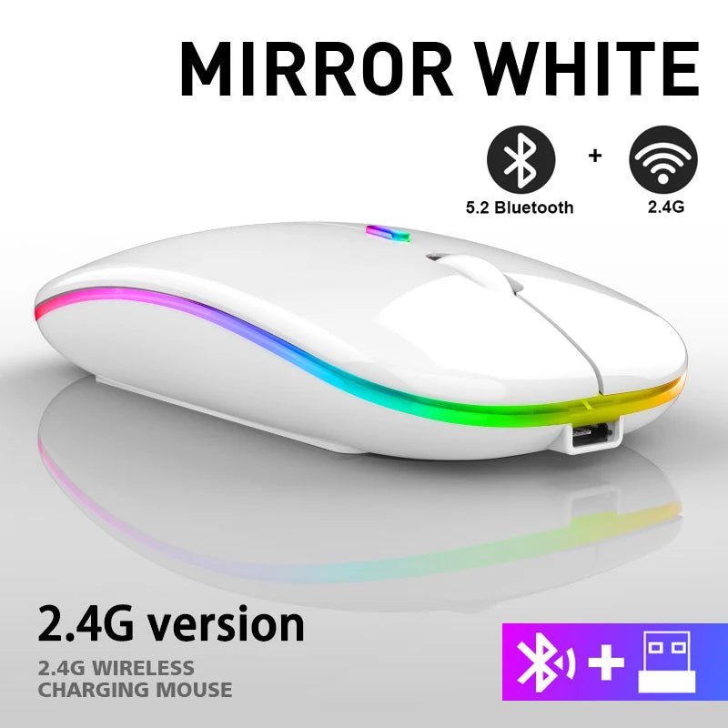 Mouse Wireless Bluetooth Ricaricabile USB RGB 1600 DPI 2,4 GHz Per PC Laptop Tablet MacBook Gaming