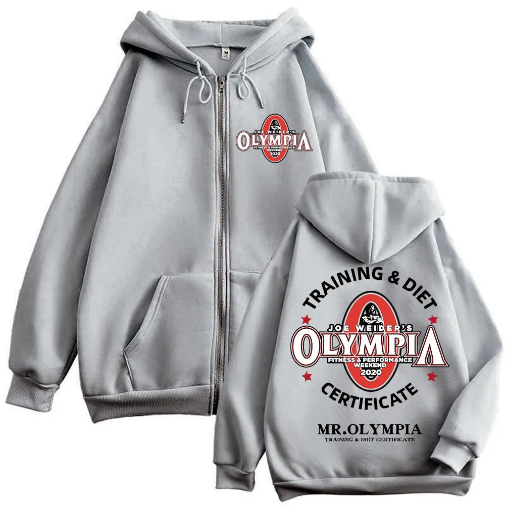 Felpa Con Cappuccio Zippata Grafica Mr Olympla Uomo Donna Palestra Fitness Abbigliamento Casual Pullover Largo