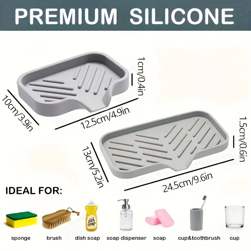 Tappetino Silicone Per Rubinetto Con Vassoio Lavello Spugna Dispenser Sapone Portaoggetti Appoggio Cucina