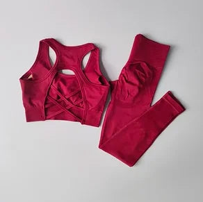 Reggiseno Sportivo Donna 2 Pezzi Set Canotta Fitness Reggiseno Antiurto Leggings Corsa Tuta Yoga Bellissimo Posteriore