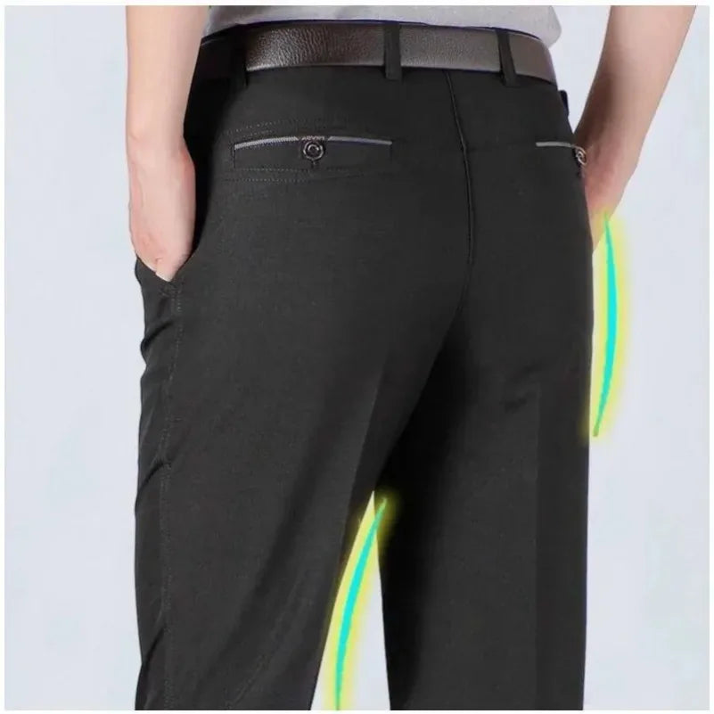 Pantaloni Da Uomo Vita Alta Dritti Per Business Casual Estivi Autunnali Spessi Taglie Forti 28 40