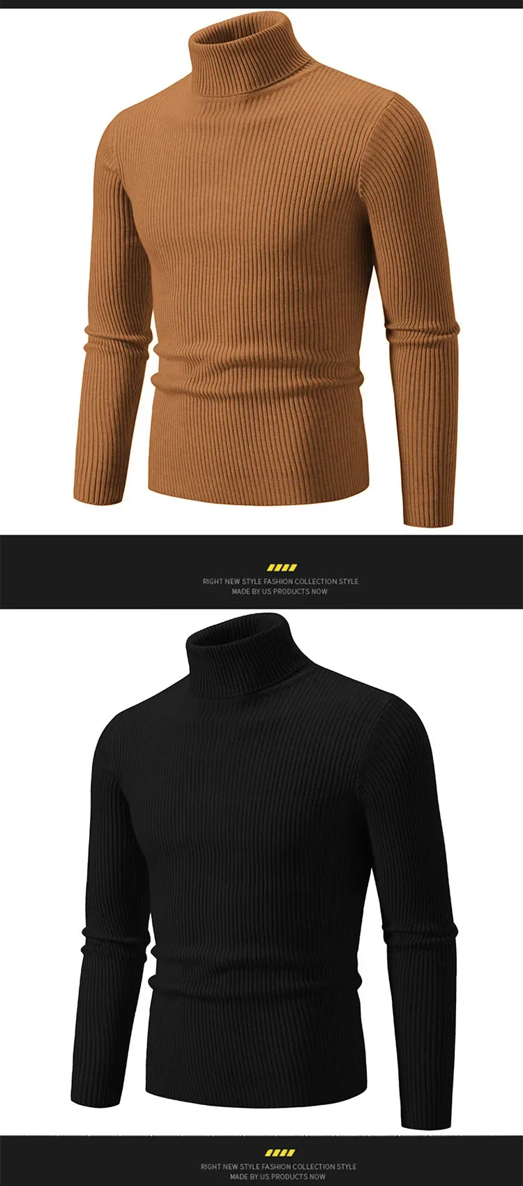 Pullover Da Uomo Dolcevita Lavorato A Maglia Solido Slim Fit Autunno Inverno Manica Intera Casual