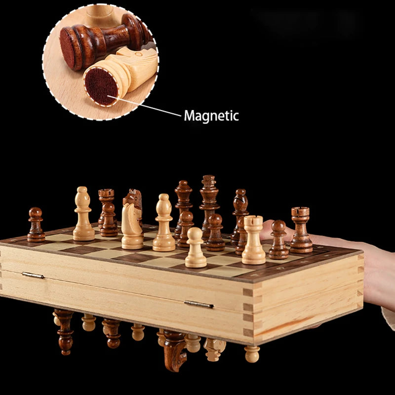 Set Scacchi Scacchiera Pieghevole Magnetica in Legno Massello Giochi Educativi per Studenti e Bambini Regalo Natale