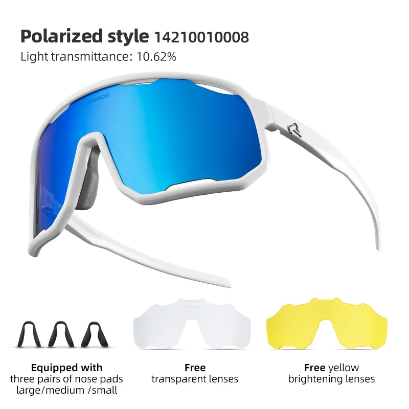 Rockbros Occhiali Da Ciclismo Unisex Polarizzati Fotocromatici Da Sole Con Montatura Grande UV400 E Due Lenti