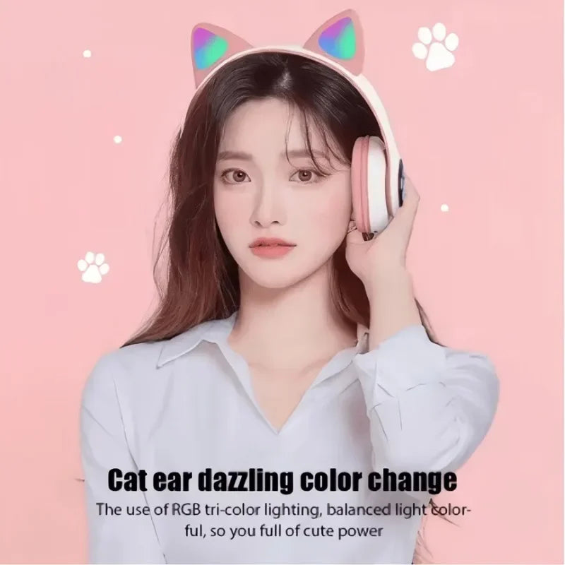 Cuffie Wireless Per Gatti Con Orecchie Di Gatto RGB Microfono Cancellazione Del Rumore Musica Stereo Regalo Ideale