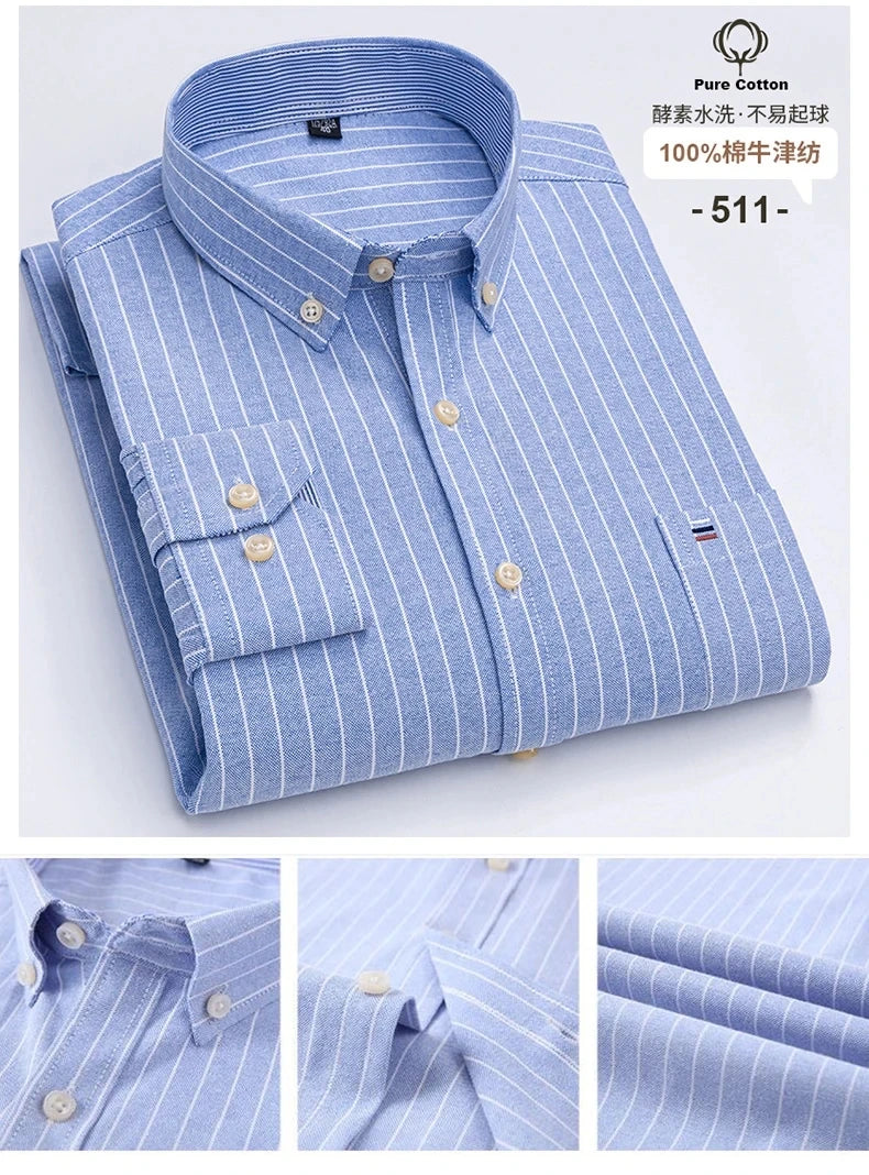 Camicia Da Uomo In Cotone Oxford A Quadri Maniche Lunghe Vestibilità Regolare Con Tasca Frontale