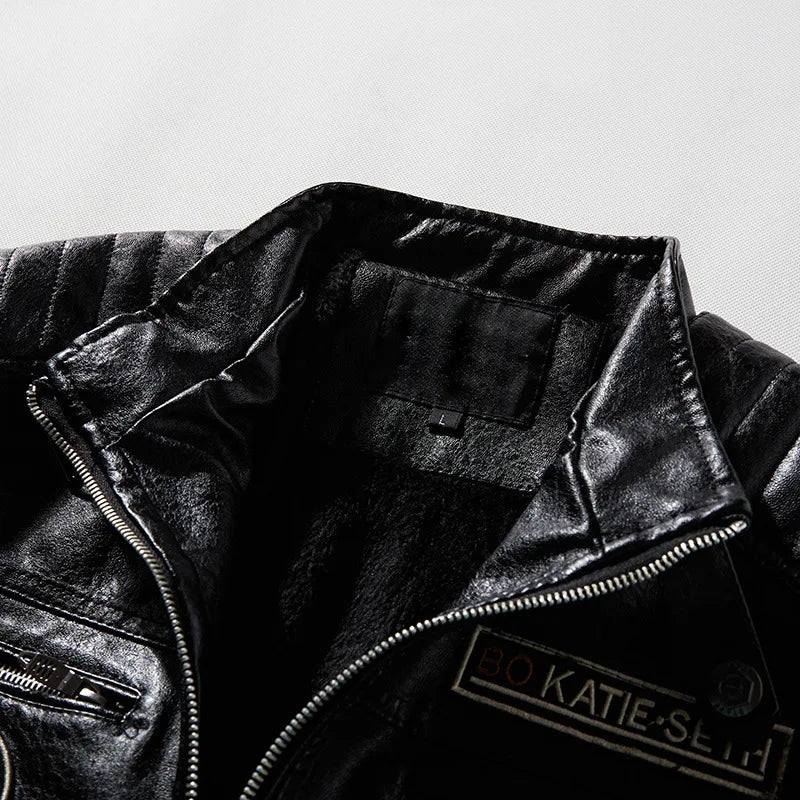 Cappotto Moto In Pelle Con Fodera In Pile Per Uomo Nero Caldo Abbigliamento Invernale Di Alta Qualità