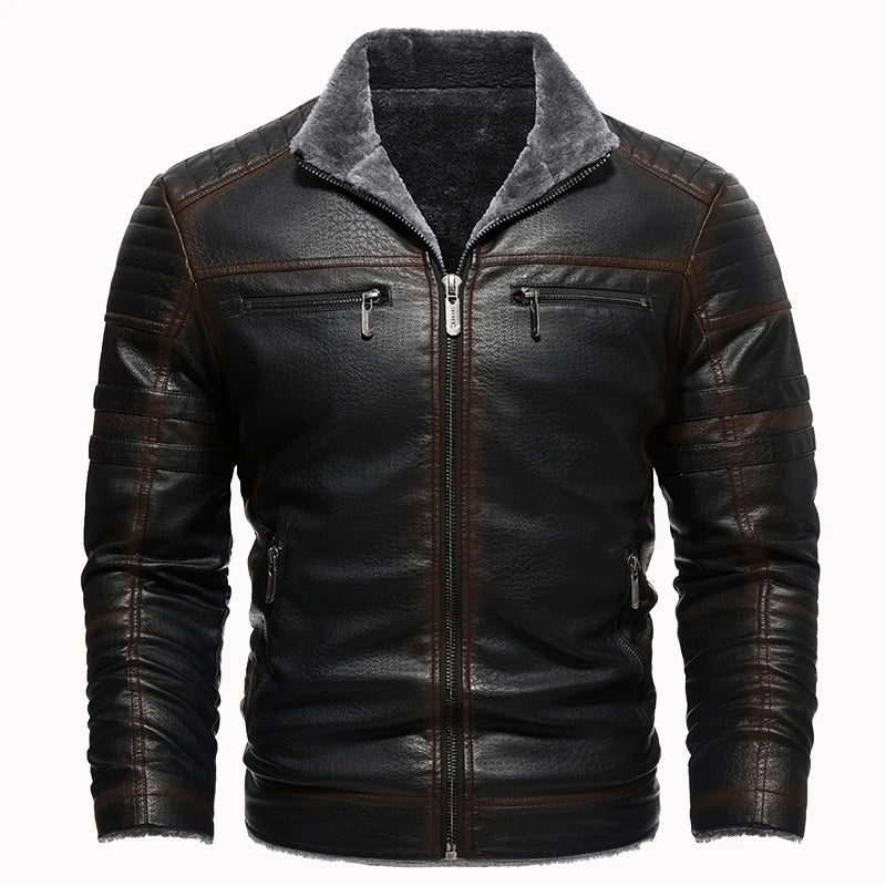 Cappotto Invernale Da Uomo In Pelle PU Addensata Peluche Caldo Retro Stile Urbano