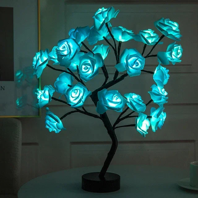 Lampada Da Tavolo A LED Albero Di Fiori Di Rosa Con Luci Notturne USB Decorazione Domestica Per Letto Nozze Natale