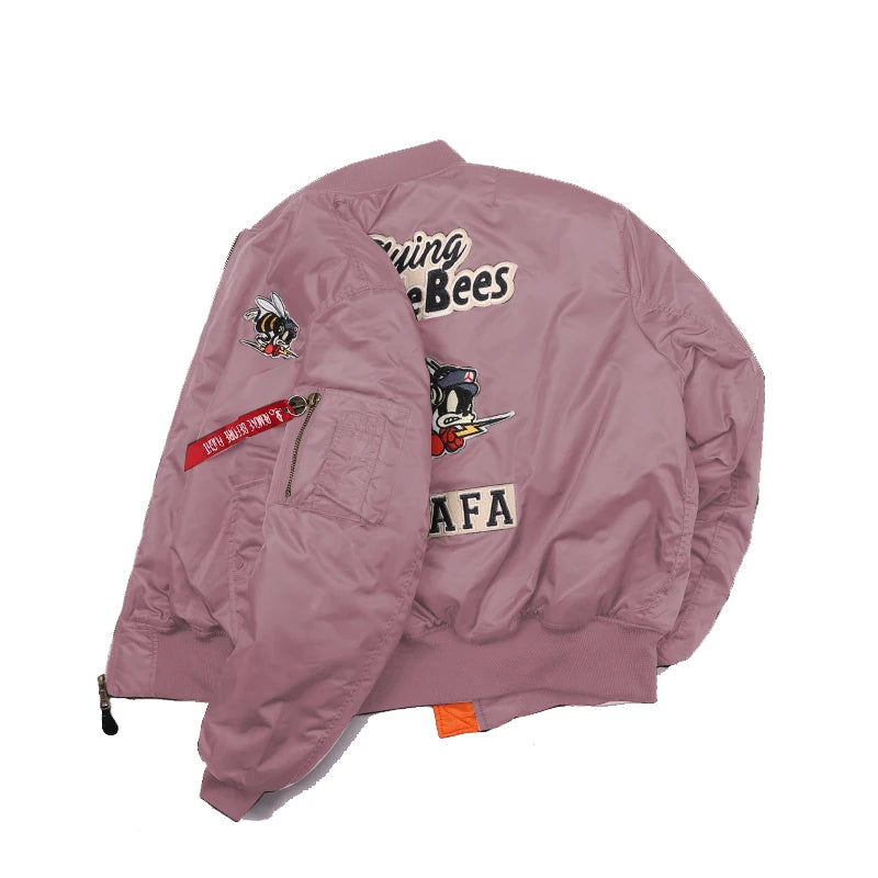 Giacca Bomber Da Uomo Invernale Con Patch Ricamato Bumble Bees Forza Aerea Pilota Calda E Imbottita