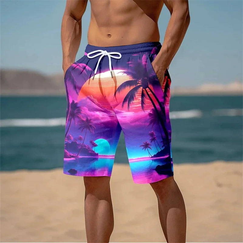 Pantaloncini Da Spiaggia Uomo Con Stampa Palme 3D Harajuku Surf Grafica Palmo Estate Costume Da Bagno Hawaii Fresco