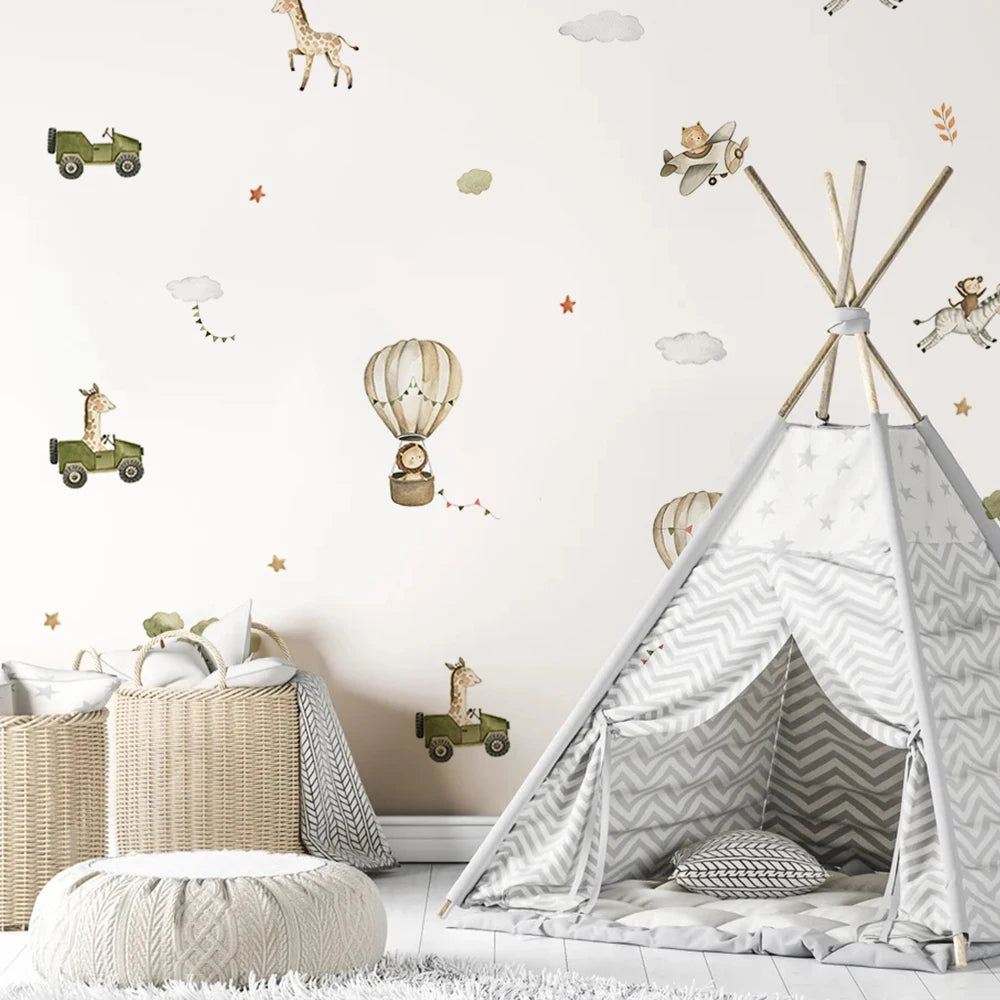 Adesivi Murali Animali Balloon Elefante Leone Giraffa Per Cameretta Neonati E Bambini Decorazione Casa