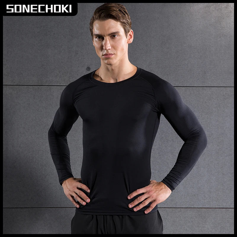 Maglia Compressiva Da Uomo A Maniche Lunghe Per Allenamento Palestra Ad Asciugatura Rapida Fitness