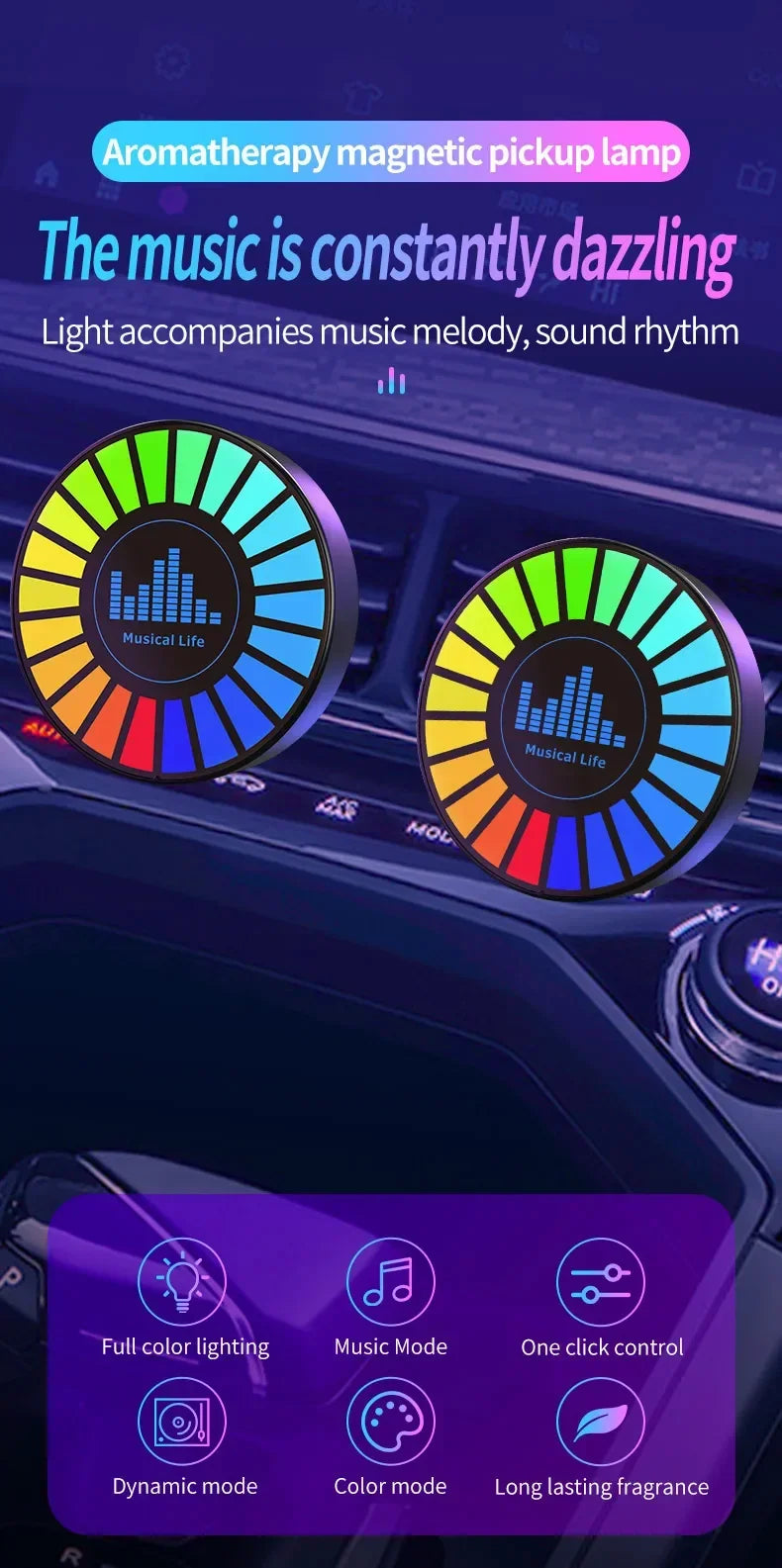 Lampada Magnetica Per Aromaterapia RGB Rotonda Ricaricabile Per Presa D Aria Auto O Stanza