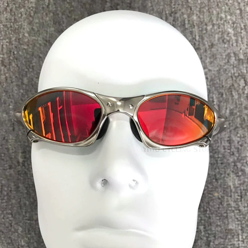Occhiali Da Sole Polarizzati Unisex Per Ciclismo MTB Equitazione UV400 Lenti In Policarbonato Frame In Metallo Argento