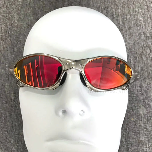 Occhiali Da Sole Polarizzati Unisex Per Ciclismo MTB Equitazione UV400 Lenti In Policarbonato Frame In Metallo Argento