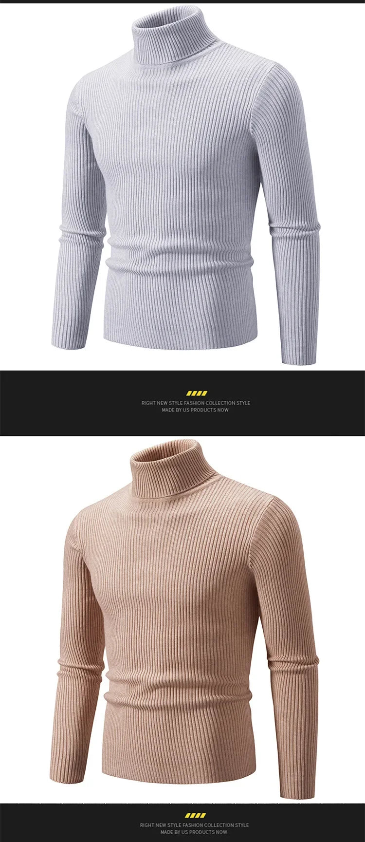 Pullover Da Uomo Dolcevita Lavorato A Maglia Solido Slim Fit Autunno Inverno Manica Intera Casual
