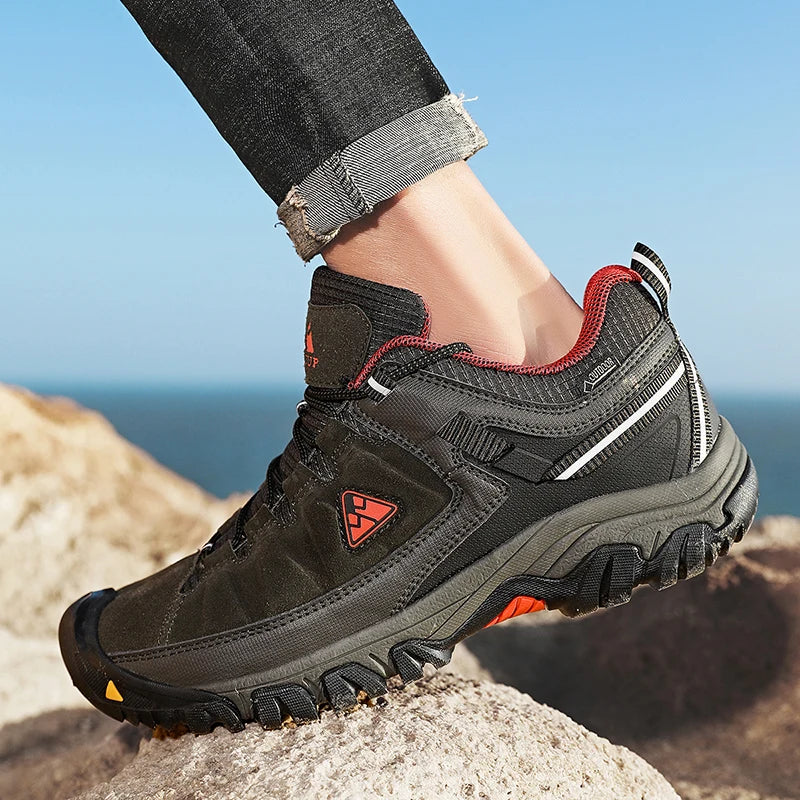 HikeUp Scarpe Da Trekking Da Uomo In Pelle Resistente Di Alta Qualità Con Suola In Gomma E Presa Di Fabbrica Per Esterni