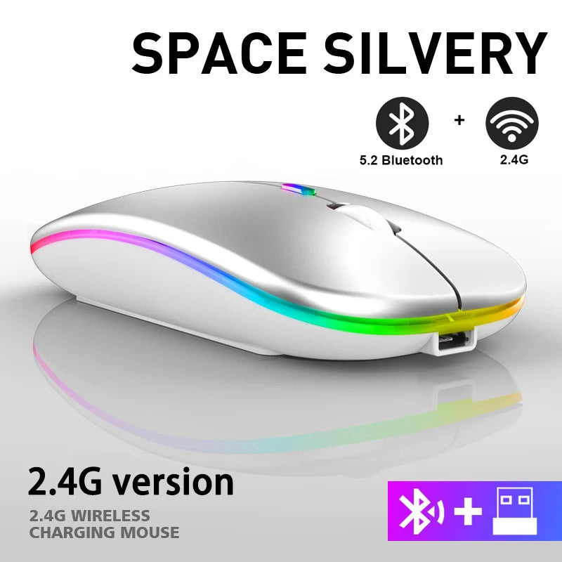 Mouse Wireless Bluetooth Ricaricabile USB RGB 1600 DPI 2,4 GHz Per PC Laptop Tablet MacBook Gaming