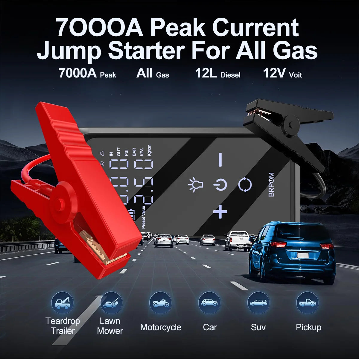 Avviatore Emergenza Auto 4 In 1 Power Bank 7000A 20000mAh 30000mAh Con Compressore 150 PSI Per Automobilisti Sicuri