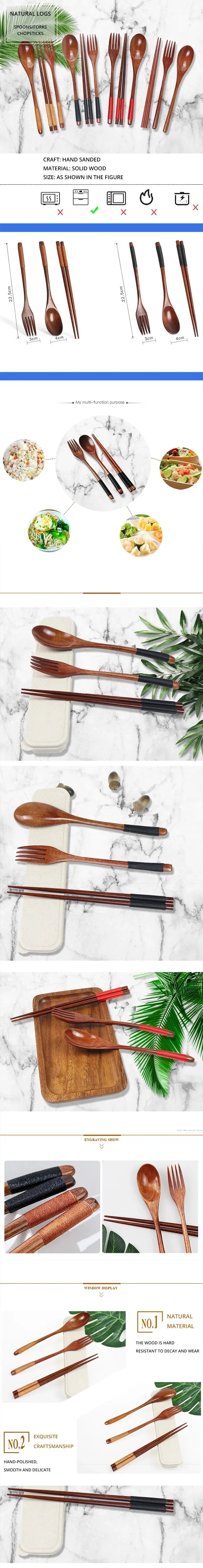 Set Da Tre Posate In Legno Stile Giapponese Bacchette Forchetta E Cucchiaio Per Cucina Utensili Da Casa