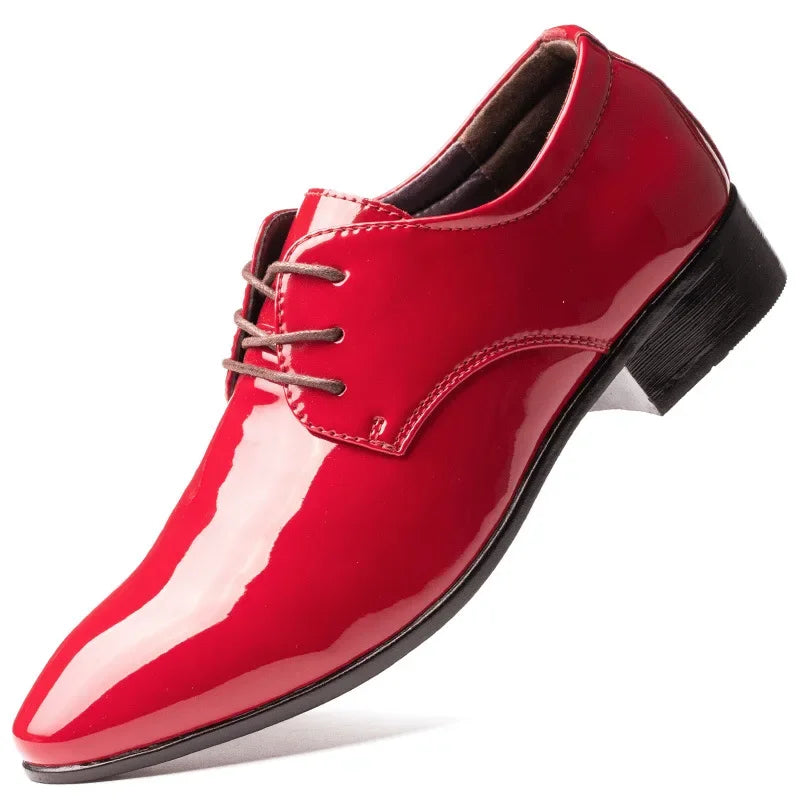 Scarpe Da Uomo In Pelle Primavera Autunno Formali Da Lavoro Punta A Punta Traspiranti Pelle Verniciata Rossa Lucida