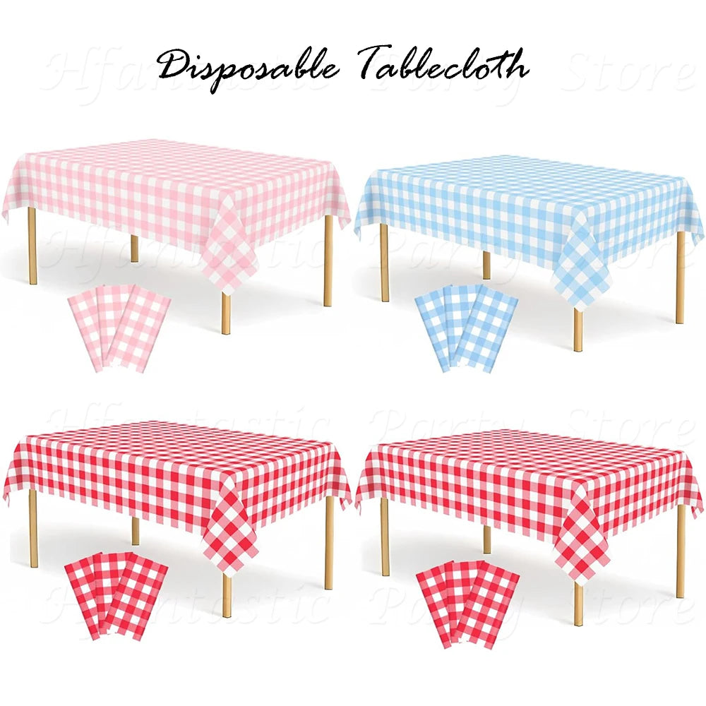 Tovaglia Usa e Getta a Quadretti Rosa Blu Pastello 137x274 CM Rettangolare in PVC Decorazioni Compleanno Baby Shower