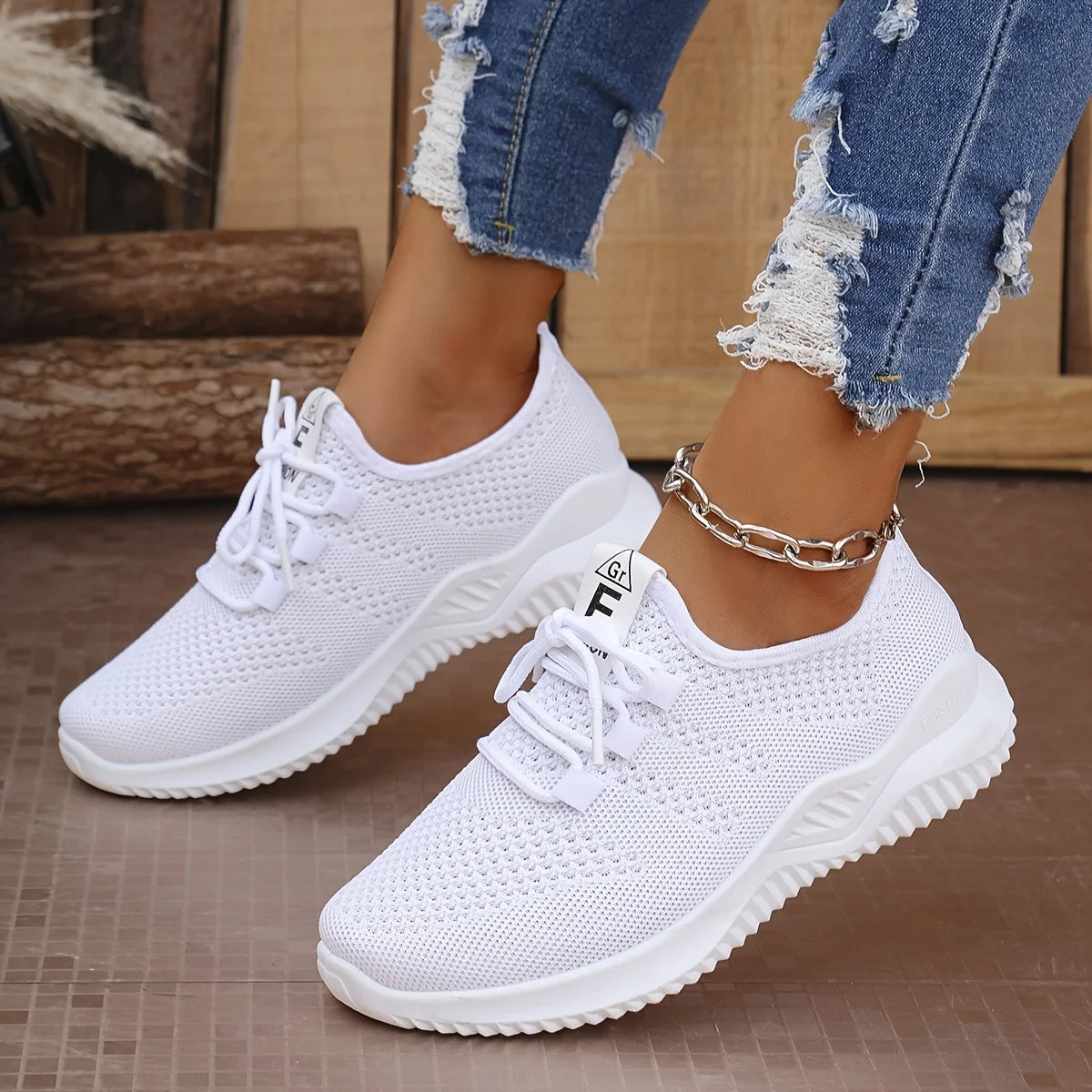 Scarpe Sportive Donna in Maglia Tinta Unica con Suola Morbida Ideali per Correre Tennis Allenamenti Viaggi