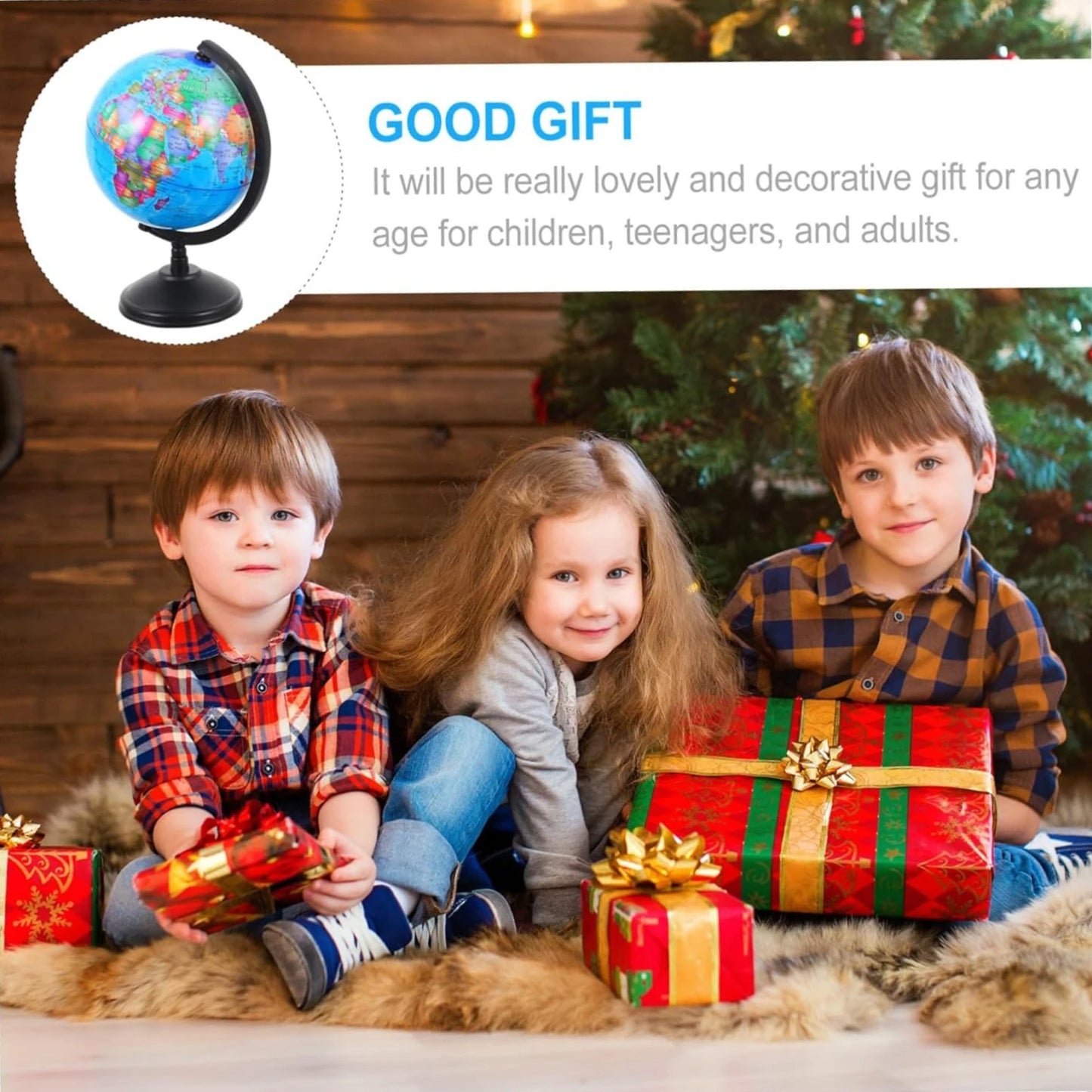 Set Globo Didattico per Aula, Mappa del Mondo in Inglese HD con Visione a 360 Gradi °   Base Girevole, Risorse Geografiche Standard per Scuole