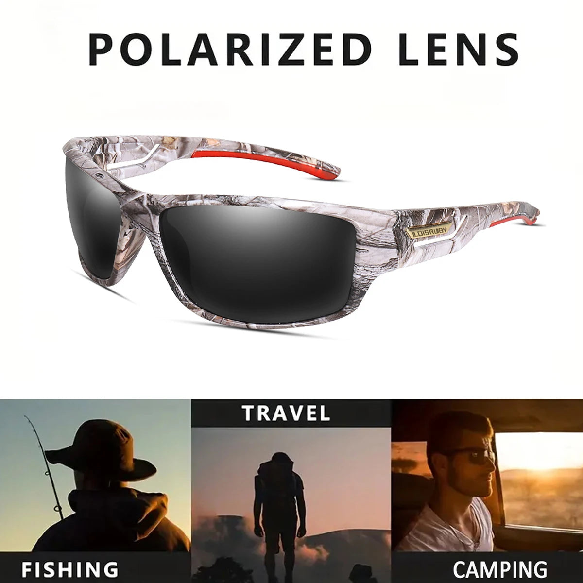 LOISRUBY Occhiali Da Sole Polarizzati Da Pesca Uomo Camouflage Guida Sport All Aperto Ciclismo E Corsa UV400 Attrezzatura