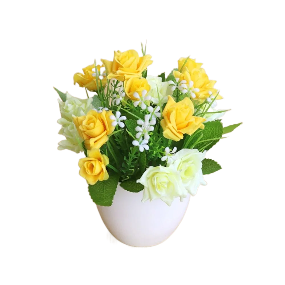 Rosa Artificiale In Vaso Plastica Multicolore Piante Finte Ornamentali Per Interni Ed Esterni Decorazione Giardino