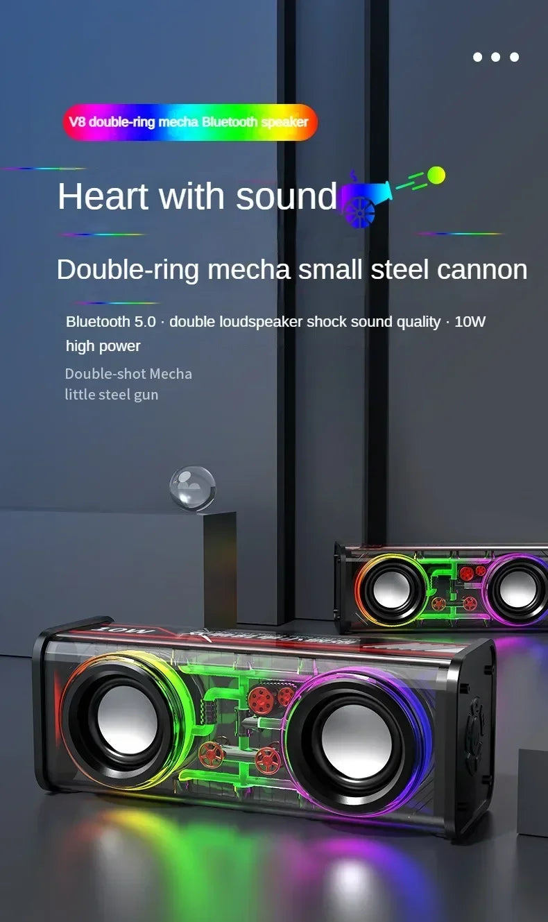 Altoparlante Bluetooth TWS V8 Mecha Trasparente Con Luce RGB Suono Potente Bass Subwoofer Per Feste In Casa