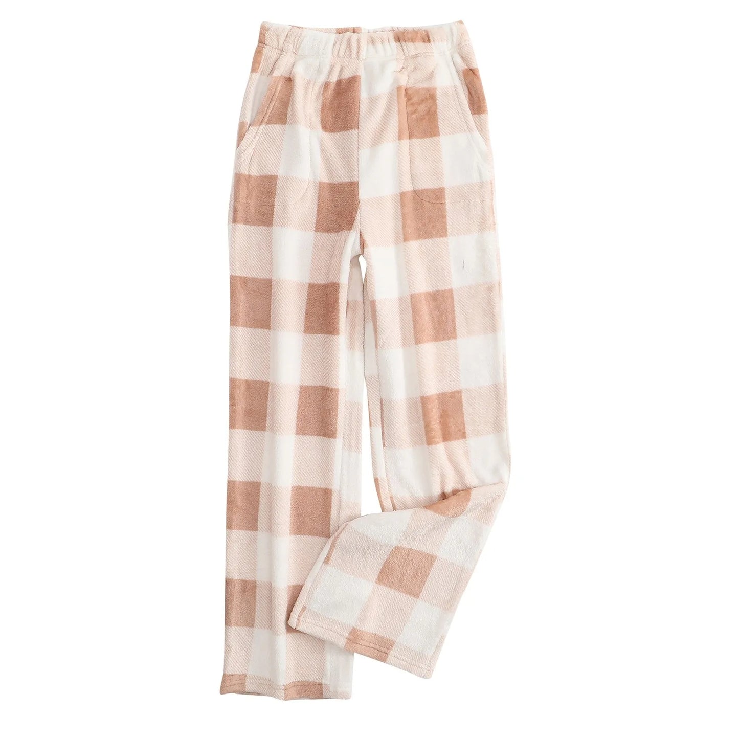 Pantaloni Del Pigiama Da Donna Con Vita Elastica E Scozzesi In Pile Morbidi Con Tasche Peluche