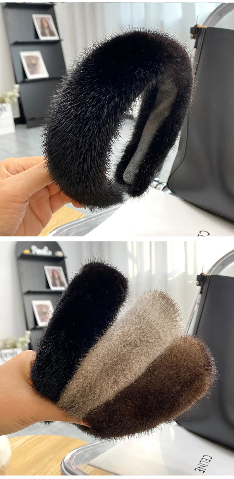 Fascia Per Capelli Inverno In Pelliccia Vera Di Visone Alta Qualità Per Donne Lusso Regalo Elegante