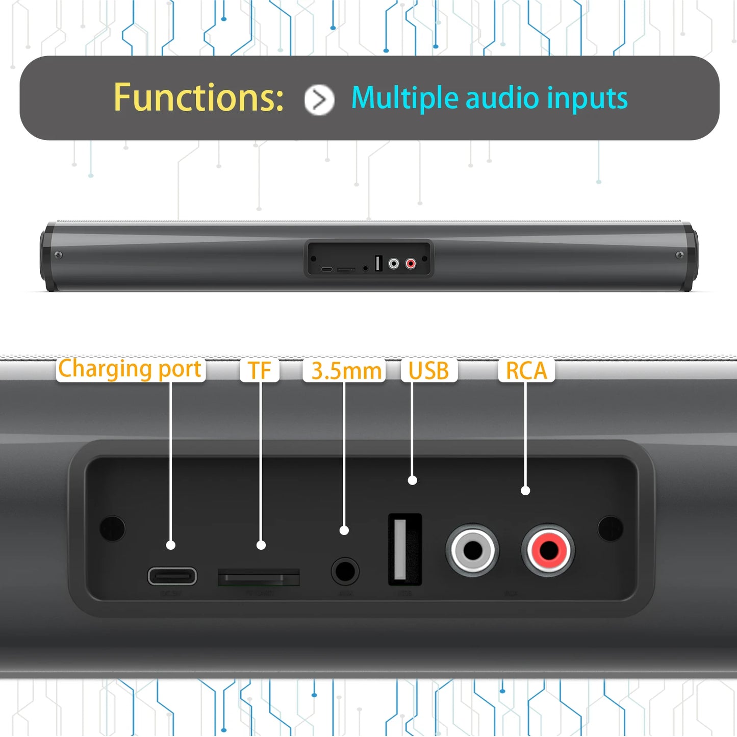Barra Audio Bluetooth 5.1 Per TV E PC Cablata E Wireless Con Ingresso RCA Batteria Integrata Home Theater