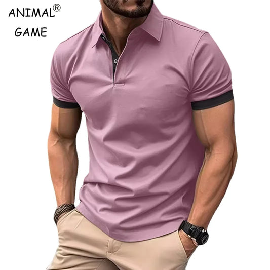 Polo Da Uomo Estiva Maniche Corte Colore A Contrasto Streetwear Top Casual Con Colletto E Risvolto