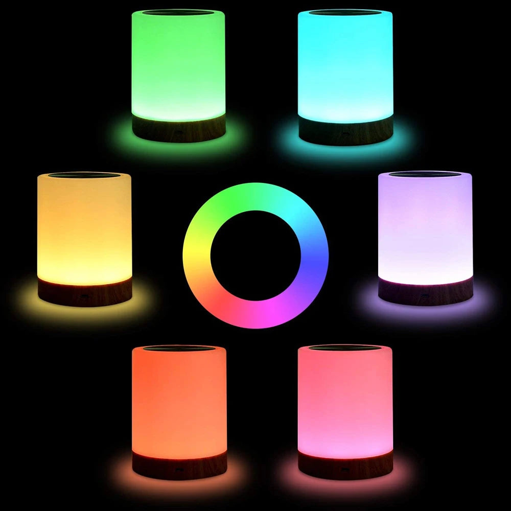 Tocca La Luce Notturna Lampada Da Tavolo Camera Da Letto Luce Colorata Ambientale Cambia Colore Ricarica USB Dimmerabile