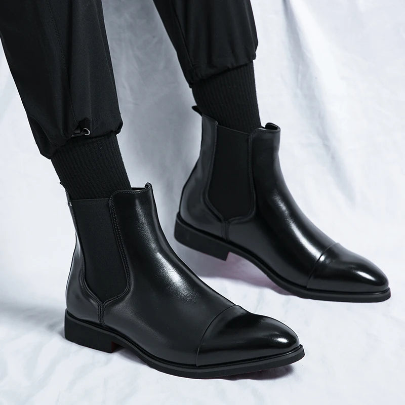 Stivaletti Chelsea Uomo Slip On Con Punta Tonda E Suola Rossa In PU Spedizione Gratuita Taglia 38 46 Scarpe Da Uomo
