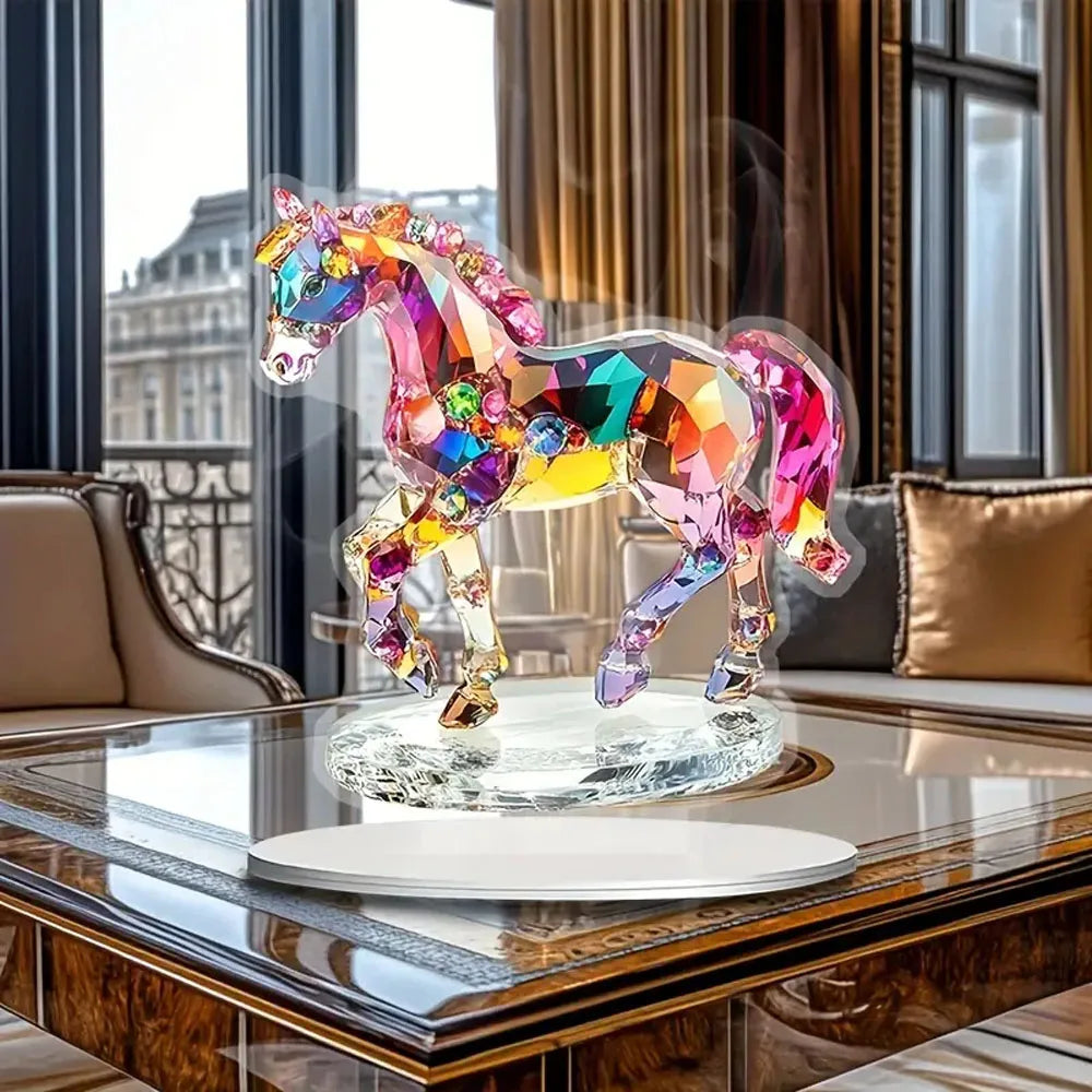 Statua di Cavallo 2D in Acrilico con Supporto - Decorazione da Tavolo Multiuso per Ufficio, Soggiorno, Camera da Letto
