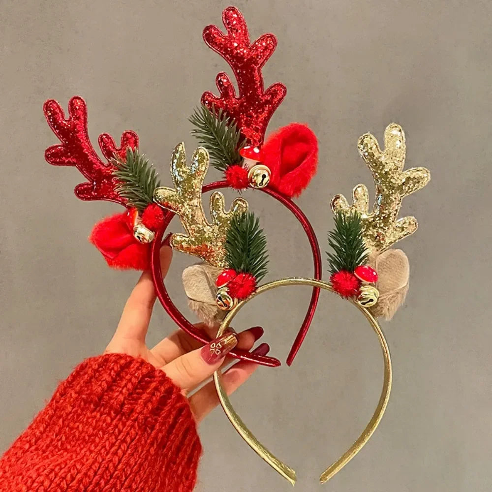 Diadema Natalizia Con Corna Di Cervo Glitterate Copricapo Festa Gioiosa Cartone Animato Renna Regalo Originale