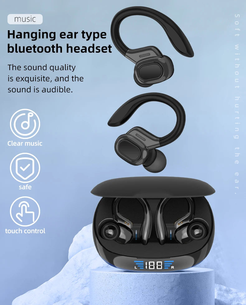 Otemkay SP16 Auricolari Wireless Sportivi Con Ganci Per Orecchie, Audio Dinamico, Microfono Integrato, Ideali Per Corsa