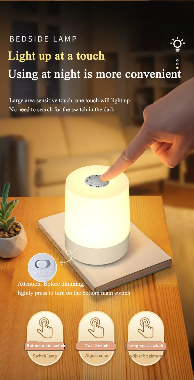 Lampada Da Notte Touch LED USB Ricaricabile Tre Colori Con Controllo Remoto Portatile Da Comodino Da Tavolo