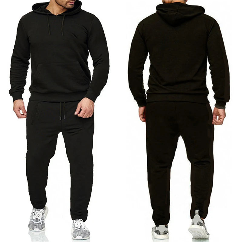 Tuta Sportiva Da Uomo Tinta Unita Felpa Con Cappuccio E Pantaloni Jogging Alta Qualità Casual Quotidiana