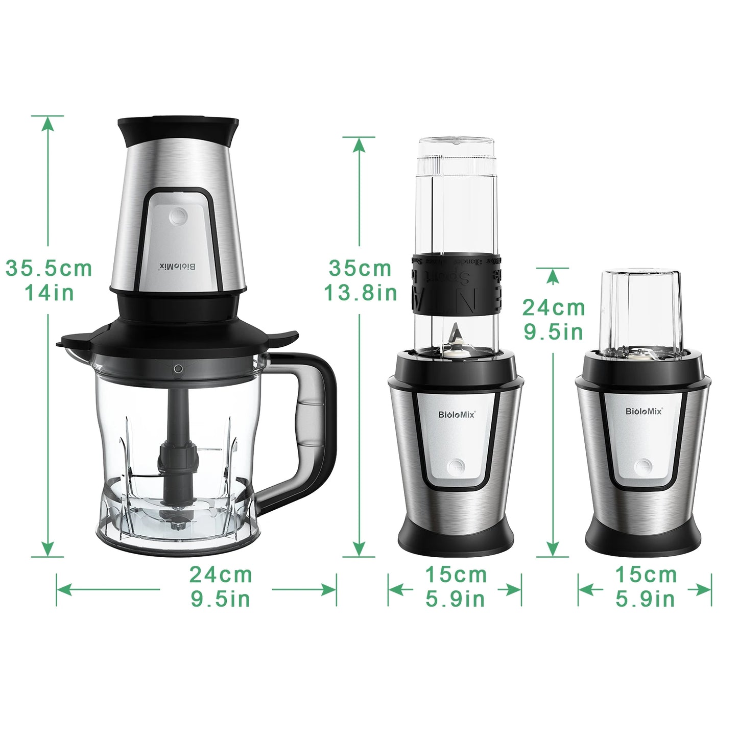 Biolomix TB23M Robot da Cucina 3 in 1 700W Potente Multifunzione Frullatore Spremiagrumi e Tritatutto per Famiglie