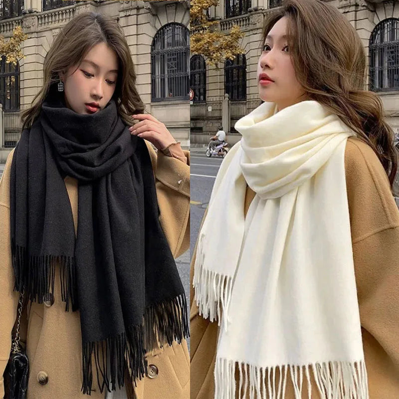 Sciarpa Nera In Lana E Cashmere Donna Calda E Morbida A Quadretti Inverno Autunno Dalla Forma Classica XWJ07