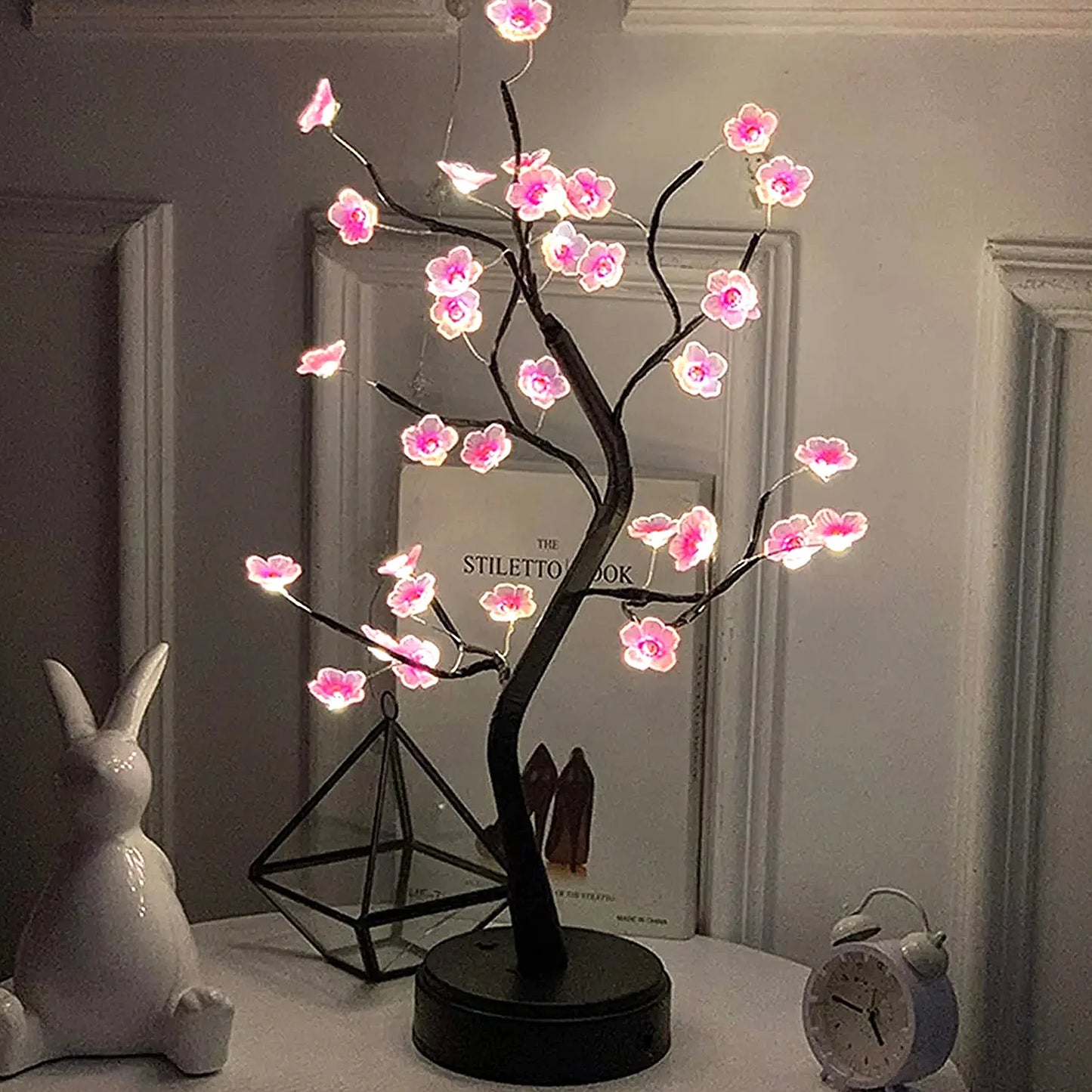 Albero Da Tavolo Notturno LED Bonsai Ciliegio Artificiale Interruttore Tattile USB Alimentato A Batteria Decorazione