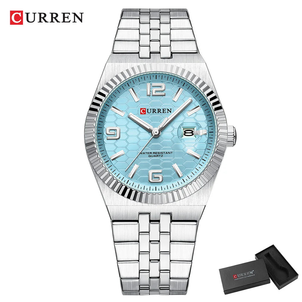 Curren Orologio Quarzo Nero Classico Con Lancette Luminose Data Automatica Cinturino In Acciaio Inox Uomo